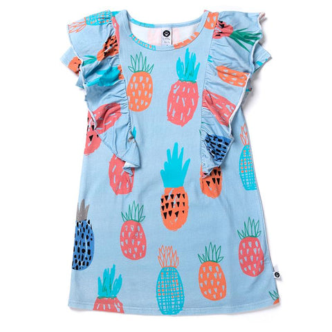 Littlehorn Colourful Pineapples Dress - Powder Blue
